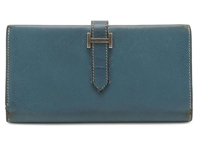 Hermès Béarn 2PLIS Vau Epsom Long Wallet Blue