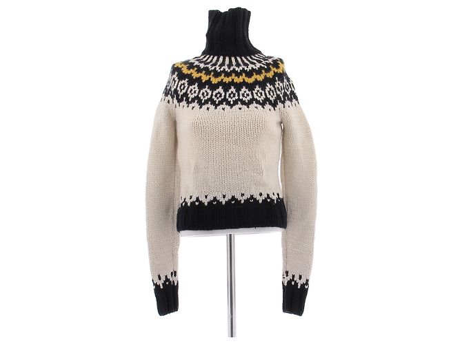 Céline Pull col roulé crème et bleu marine Beige