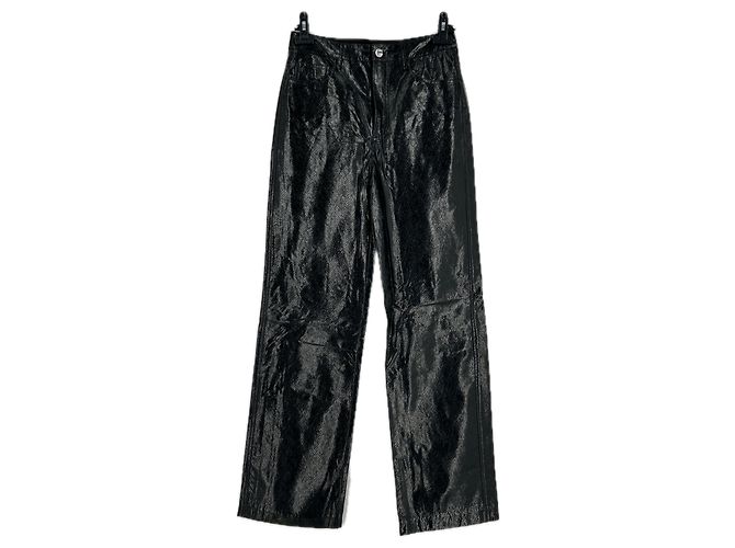 Rotate Schwarze Leder-Optik-Hose