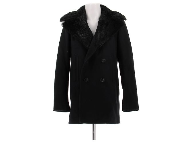 Saint Laurent Manteau noir avec fourrure Black