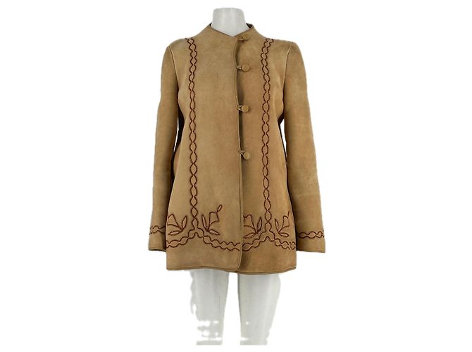 Autre Marque Wildlederjacke mit Pelzfutter Kamel