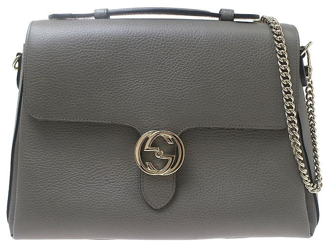 Gucci Interlocking Top Handle Leather Medium Marrom