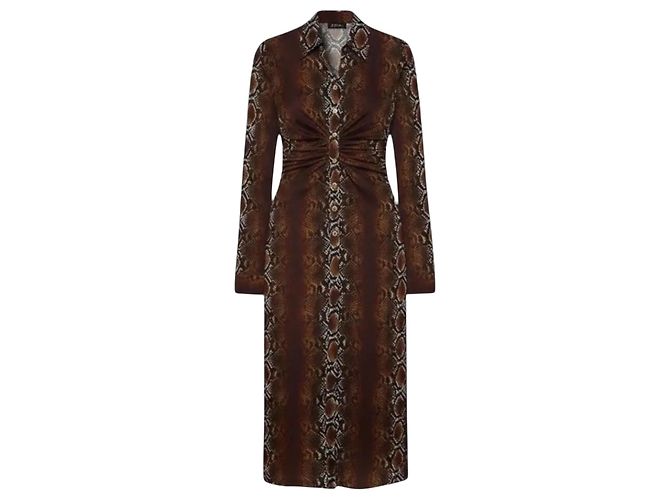 Versace Vestido Camisa em Viscose com Estampado de Cobra Marrom Estampa de leopardo