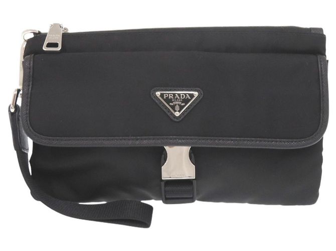 Pochette en nylon Prada avec logo triangle Noir