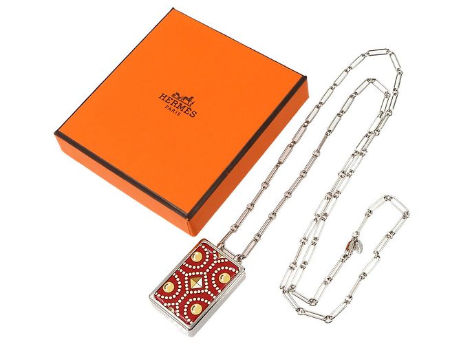 Hermès Collana lunga con pendente Hermes Boite a Reves Argento Rosso