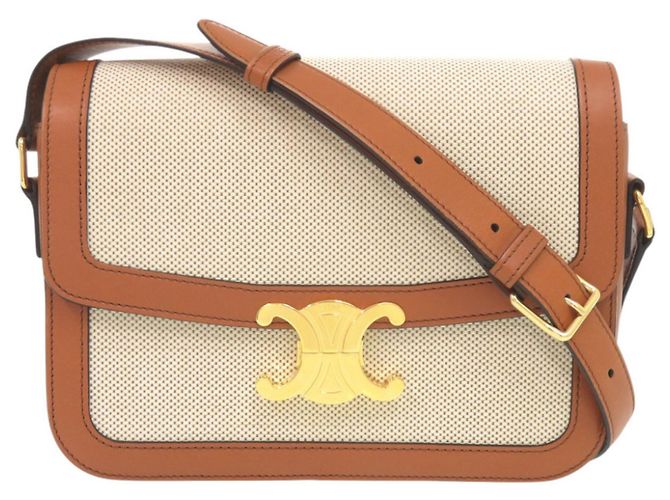 Céline Bolsa de Ombro Celine Classic Triomphe em Pele de Bezerro e Têxtil Marrom
