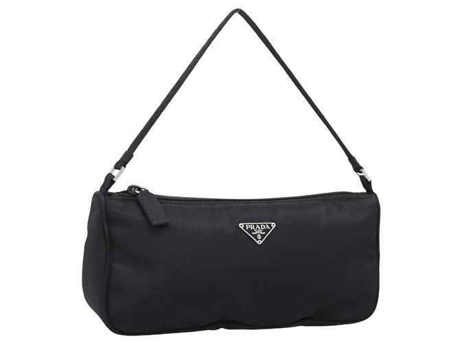 PRADA Accessory Pouch Nylon Black Silver Auth 200929V Silvery