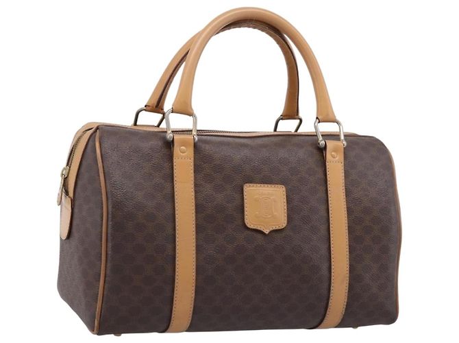 Céline CELINE Bolsa mini Boston em lona Macadam PVC Couro Marrom Dourado Auth 197824V