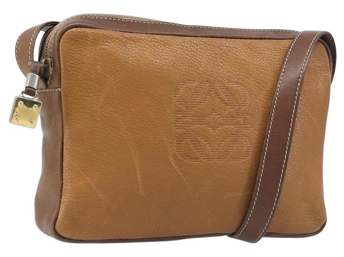 Bolsa de Ombro LOEWE em Couro Marrom Dourado Auth 199645