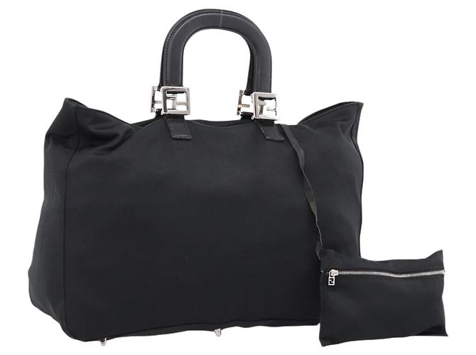 FENDI Handtasche aus Baumwolljersey Schwarz Silber Auth ka5894