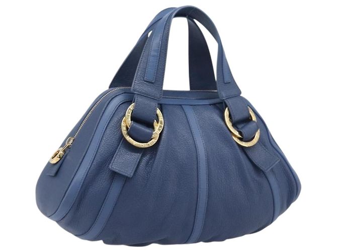 Bulgari Borsa a mano BVLGARI Chandra in pelle blu e oro Auth 198928A