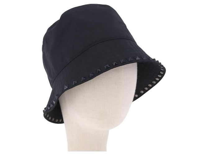 VALENTINO Rock Studs Hat Nylon Black Auth 199690V