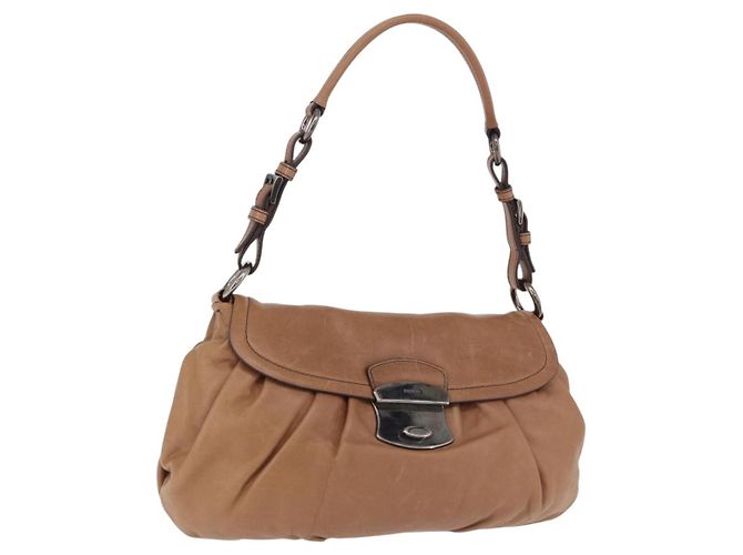 Bolsa de Ombro PRADA em Couro Marrom Prata Auth 200291V