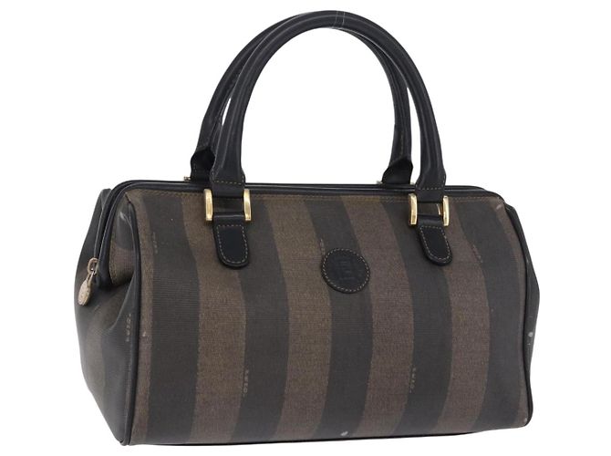 Pequin FENDI Pecan Canvas Handtasche PVC Braun Schwarz Auth ka5839