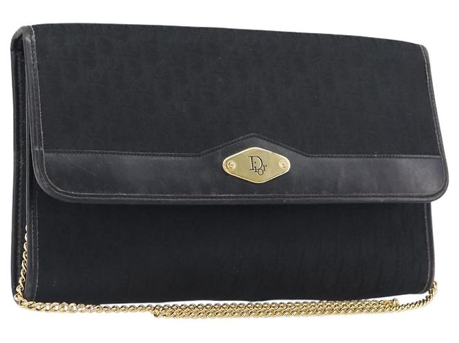 Borsa a tracolla con catena Christian Dior Trotter Canvas Nero Oro Auth 200920 D'oro