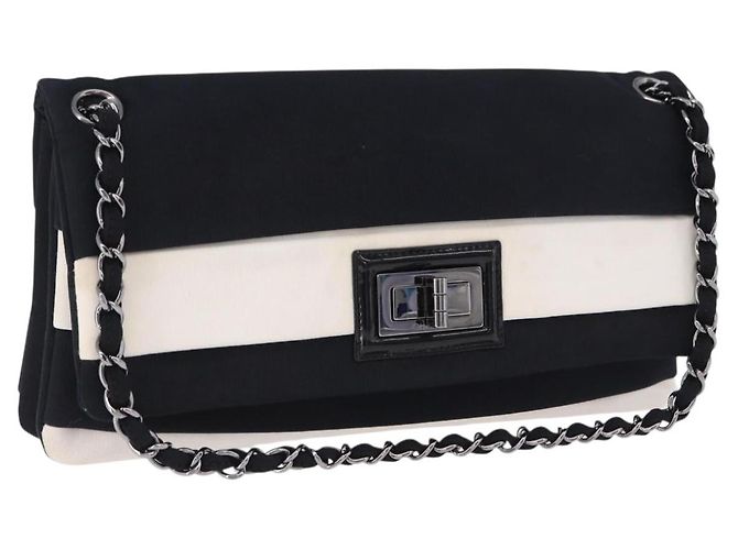 Borsa a tracolla con catena CHANEL 2.55 Nylon Nero Argento CC Auth ka5847A