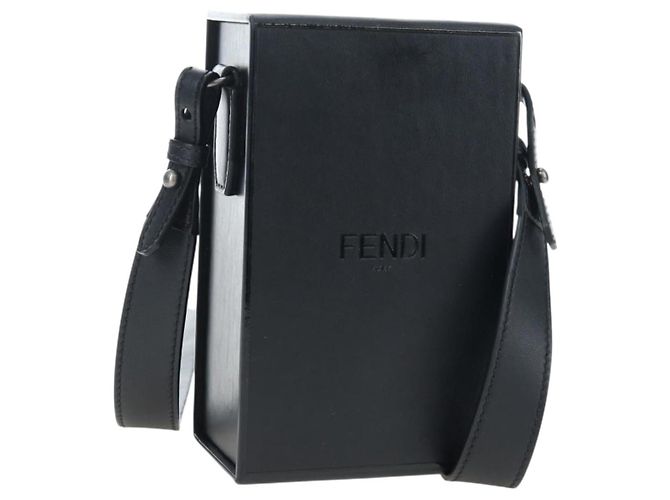 Borsa a Tracolla Box FENDI Pelle Nero Argento Auth 196687M