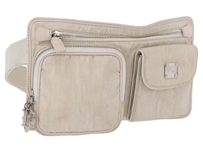 Christian Dior Trotter Canvas Gürteltasche Nylon Weiß Silber Auth ka5837A