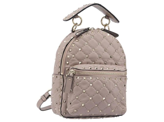 VALENTINO Rockstuds Rucksack Leder Beige Goldfarben Auth 198673M
