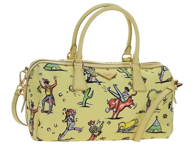 PRADA Handtasche Canvas 2way Gold Yellow Auth 197302V Golden Gelb