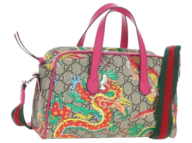 Borsa per bambini GUCCI GG Supreme PVC 2way Beige Silver 525518 Auth 196579SAM Argento