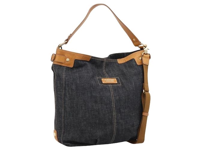 Borsa a tracolla BURBERRY Blue Label in denim blu navy e oro Auth 199650V D'oro