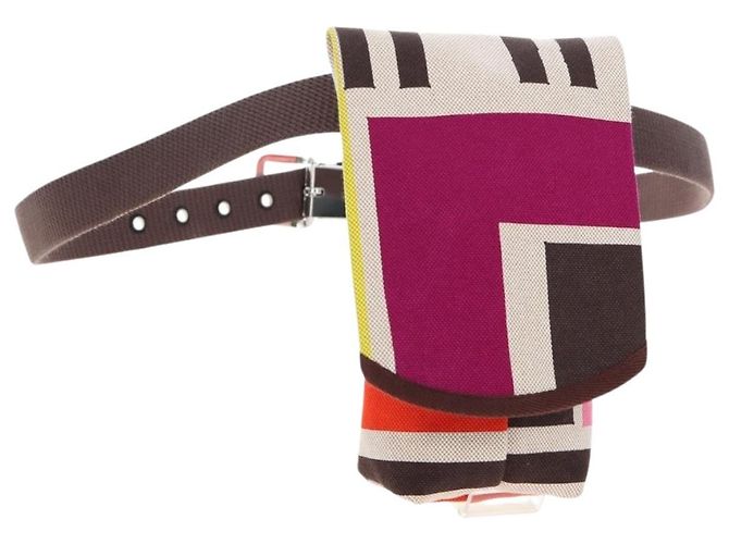 Hermès HERMES Animo Block Bag Shoulder Bag Canvas Multicolor Silver Auth 196668M Silvery Multiple colors