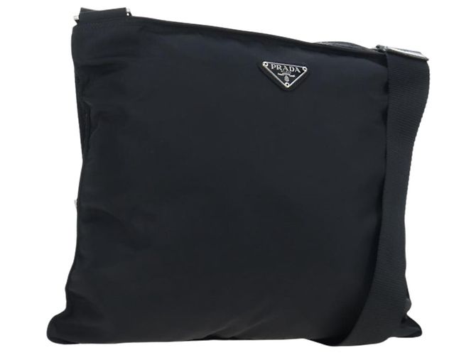 PRADA Shoulder Bag Nylon Black Silver Auth 199644V Silvery