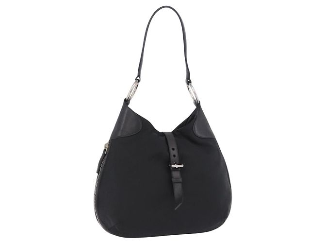 Borsa a Tracolla PRADA Nylon Nero Argento Auth 197814A