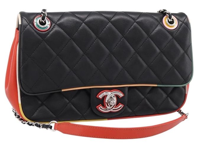 Bolso de hombro CHANEL Matelasse27 Chain en piel de cordero negro con CC plateado Auth 200287SAM Plata