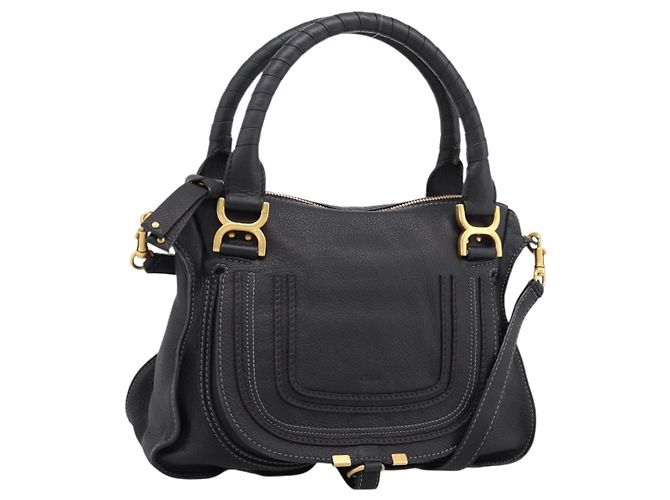 Chloé Bolsa Chloe Marcie em couro 2way Preta Ouro Auth yk20751V Preto Dourado