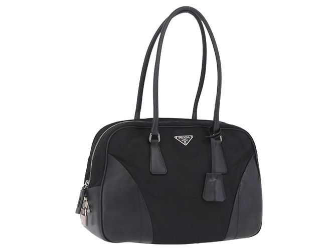 Borsa Tote PRADA Nylon Nero Argento Auth 197707V