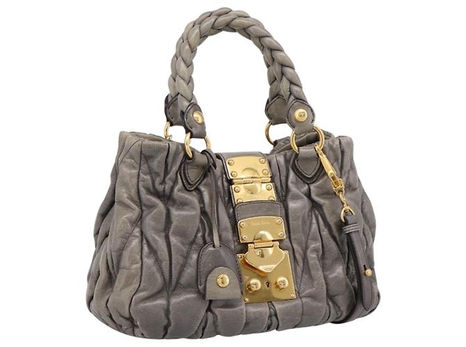 Miu Miu Matelassé Handtasche Leder 2way Grau Gold Auth 200159V Braun Golden