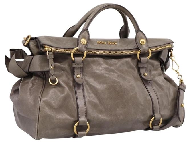 Miu Miu Handtasche Leder 2way Grau Gold Auth yk20871M Braun Golden