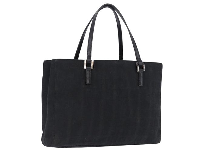 FENDI Zucchino Canvas Handtasche Schwarz Silber Auth BA15300