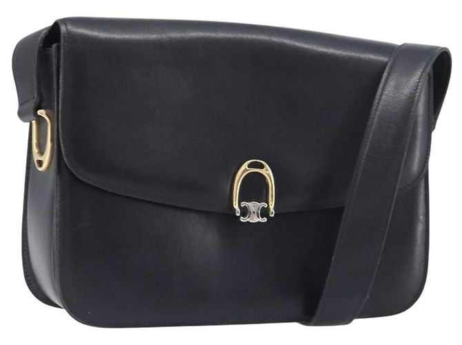 Céline CELINE Shoulder Bag Leather Black Gold Auth 199214 Golden