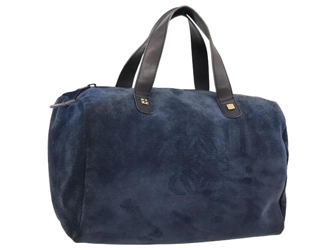 Sac à main LOEWE Suede Navy Gold Auth 200957 Doré Bleu Marine