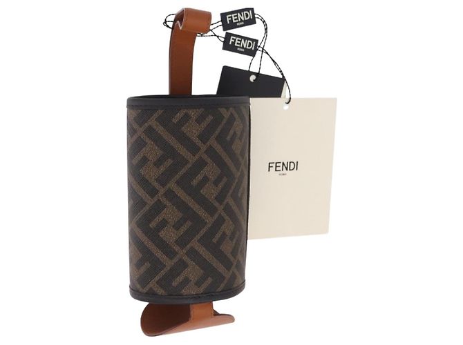 FENDI Zucca Canvas Drink Holder PVC Black Brown Auth 195995M
