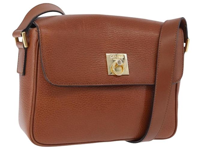 Céline Borsa a tracolla CELINE in pelle marrone e oro Auth 197663V D'oro
