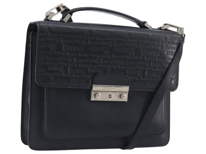 VERSACE Handtasche aus Leder 2way Schwarz Silber Auth BA14829