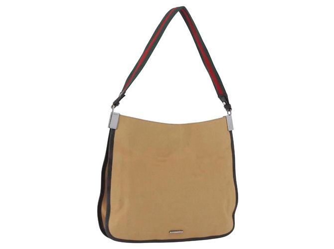 Borsa a tracolla GUCCI Web Sherry Line Canvas Beige Silver 001 4321 Auth 199680A Argento