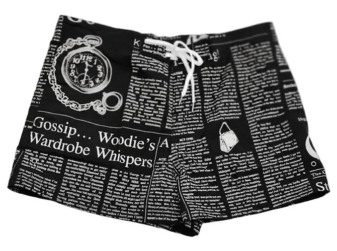 John Galliano Badehose mit Zeitungsprint - XL Schwarz Weiß
