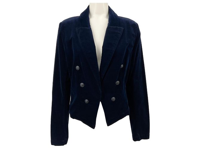 L'Agence Giacca corta Wayne in velluto blu navy, apertura frontale