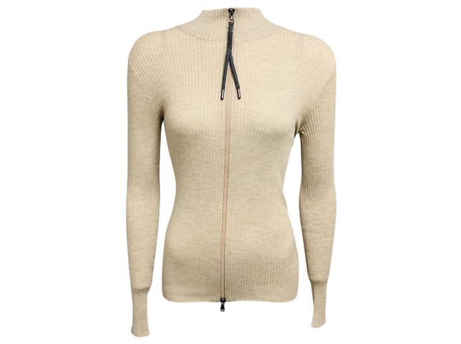 Top con cremallera de manga larga Brunello Cucinelli Beige / Gold Metallic Shimmer