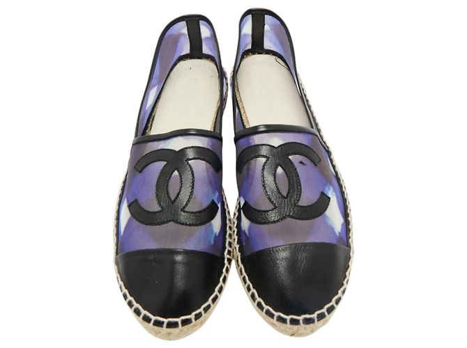 Chanel Mesh-Leder Espadrilles mit CC-Logo - Lila/Schwarz Weiß Blau