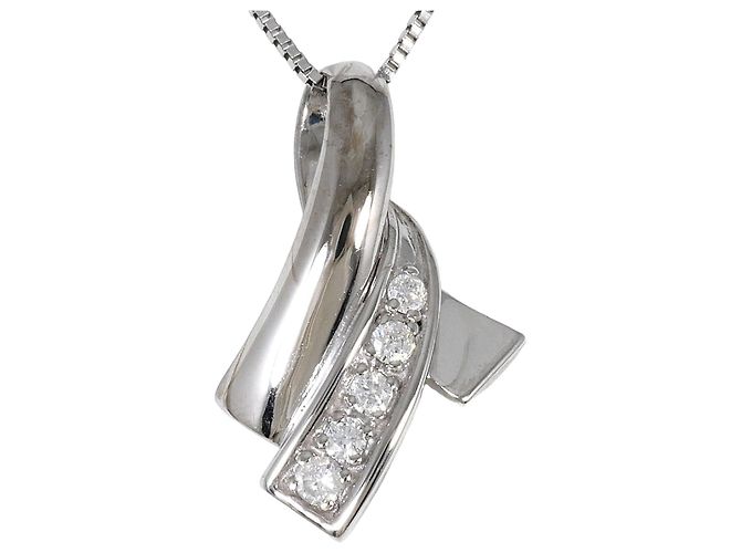 Autre Marque Collar de oro blanco de 14K con diamante Dorado