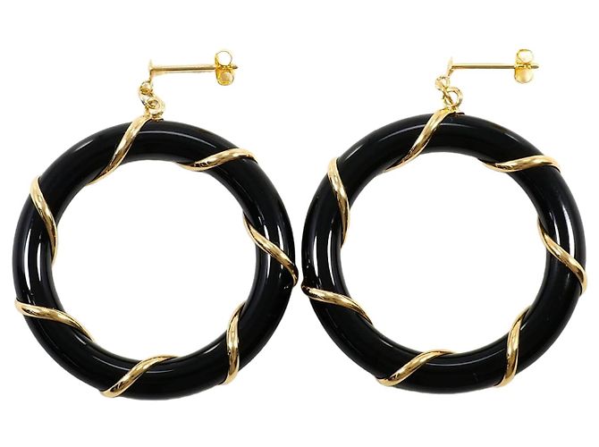 Autre Marque Orecchini a lobo in oro giallo 18K con onice D'oro