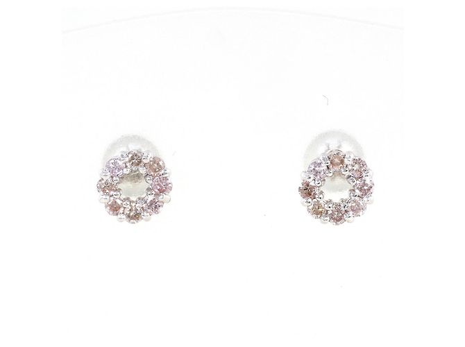 Autre Marque Pendientes de botón en oro blanco de 18K con diamantes rosas Dorado