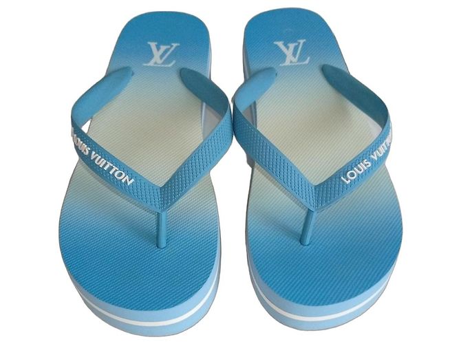 Louis Vuitton Blue and White Monogram Flip-Flops