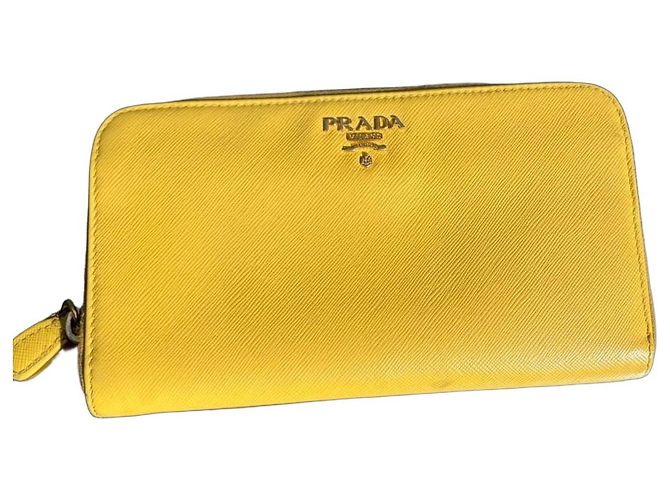 Prada Saffiano Leather Zip-Around Wallet Yellow
